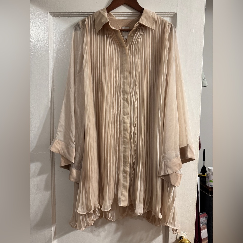 NWT Anthropologie Cream Pleated Stylish Shirt Like Mini Dress Women’s LP - Picture 5 of 16